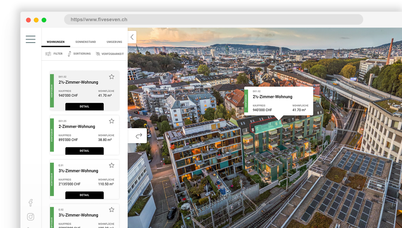 Webapp für Immobilienunternehmen bei welchem Wohnungen oder Unternehmensräume visuell vermarktet werden können.